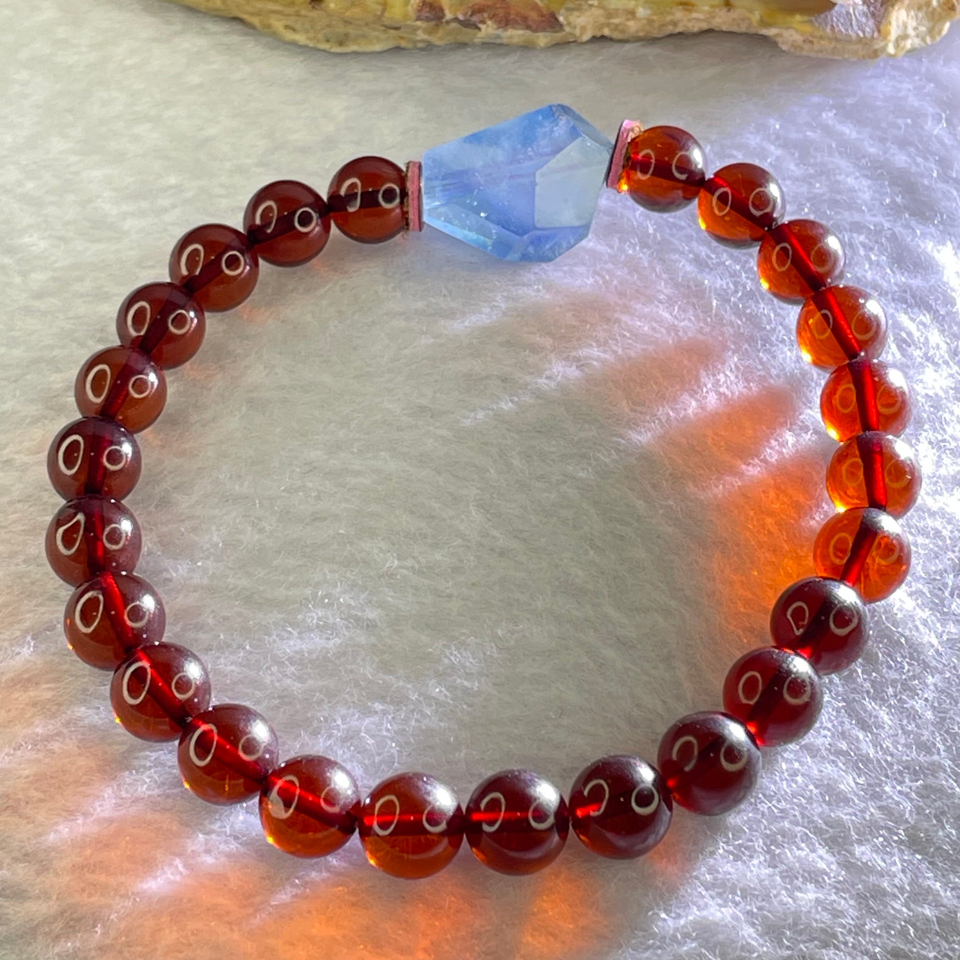Natural Dark Red Blood Amber Beads Bracelet 天然血珀手链 8.45g 17cm 7.6mm 24 Beads - Huangs Jadeite and Jewelry Pte Ltd