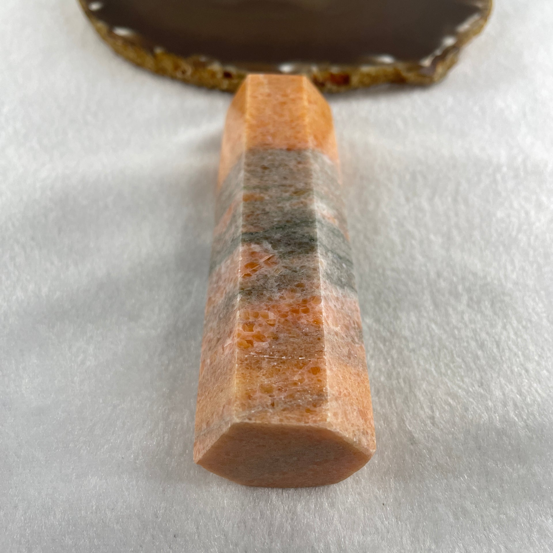 Natural Orange Calcite Quartz Tower Display 184.57g 121.2 by 31.6 by 28.1mm - Huangs Jadeite and Jewelry Pte Ltd