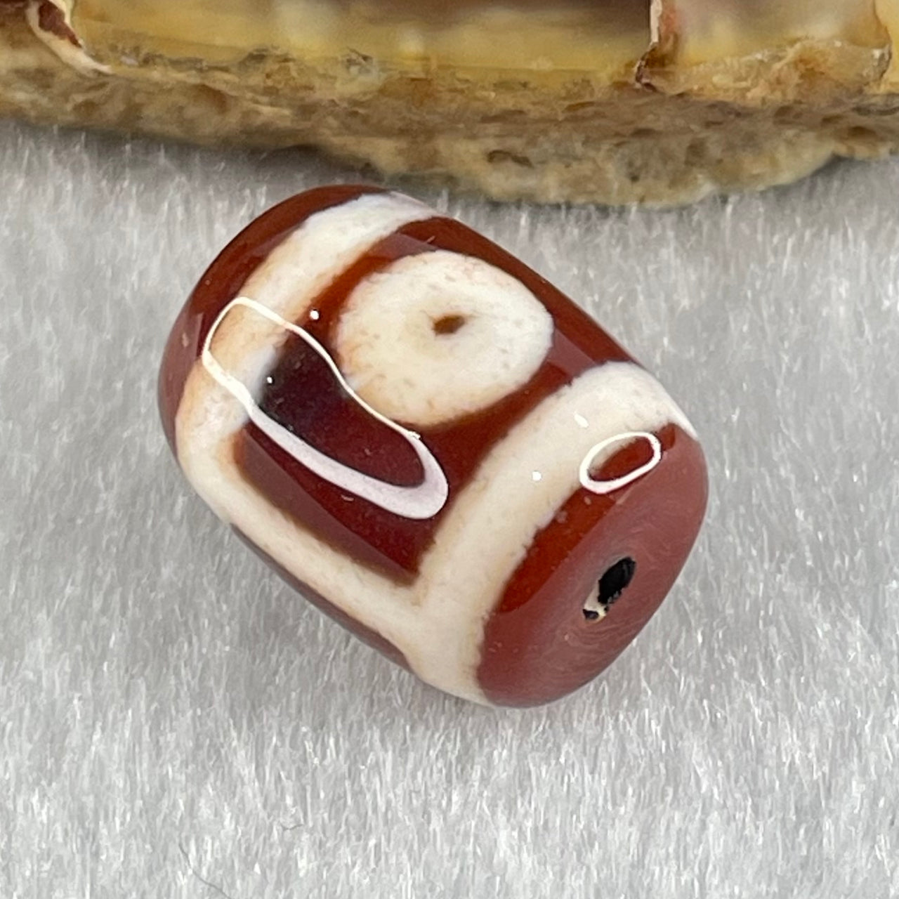Natural Powerful Tibetan Old Oily Agate 2 Eyes Dzi Bead Heavenly Master (Tian Zhu) 二眼天诛 2.43g 13.6 by 10.1mm - Huangs Jadeite and Jewelry Pte Ltd