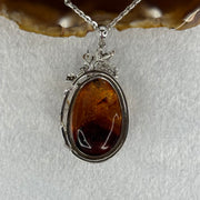 Natural Amber with Cubic Zirconia in S925 Sliver Necklace 15.05g 30.8 by 19.4 by 15.1mm - Huangs Jadeite and Jewelry Pte Ltd