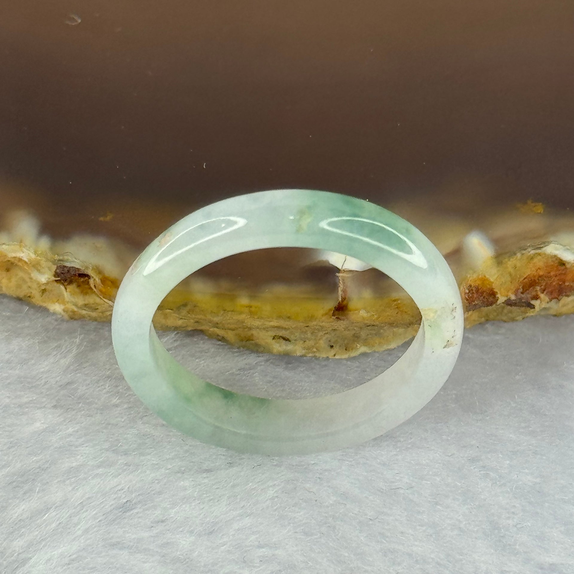 Type A Semi Icy Light Green with Blueish Green Patches Jadeite Ring 1.89g 4.1 by 2.9mm US8 HK 17.5 (External Roughs) - Huangs Jadeite and Jewelry Pte Ltd