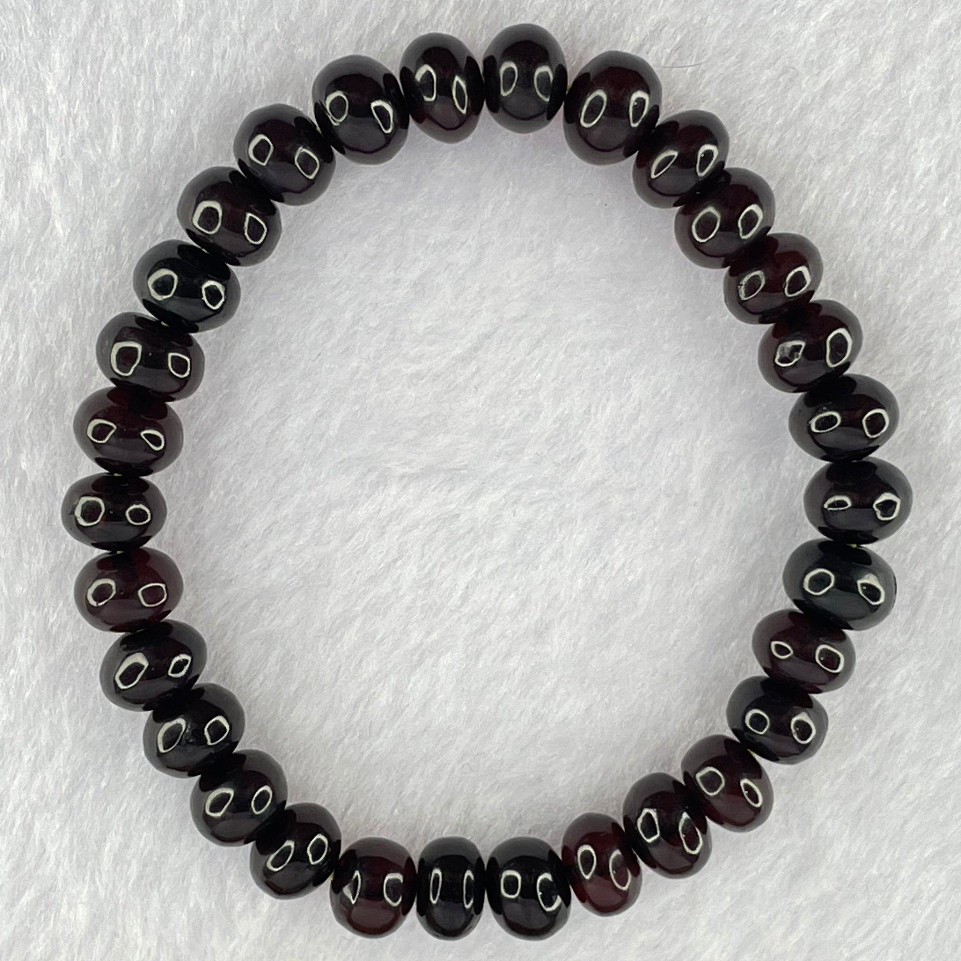 Natural Dark Blood Red Amber Beads Bracelet 天然血珀手链 7.24g 15cm 8.5mm 30 Beads - Huangs Jadeite and Jewelry Pte Ltd