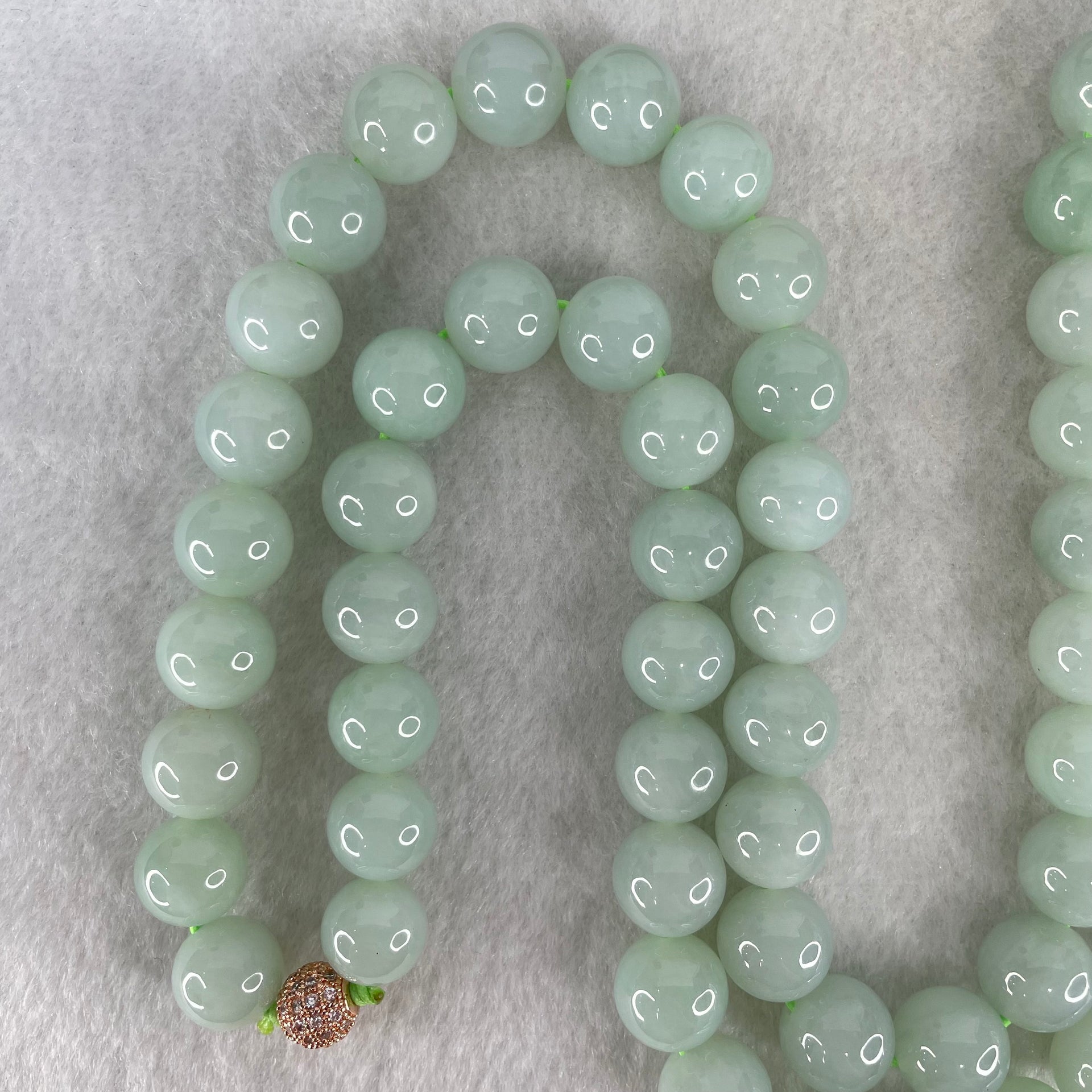 Good Grade Type A Light Green Jadeite Beads Necklace 54.77g 66cm by 11.4mm 60 Beads - Huangs Jadeite and Jewelry Pte Ltd