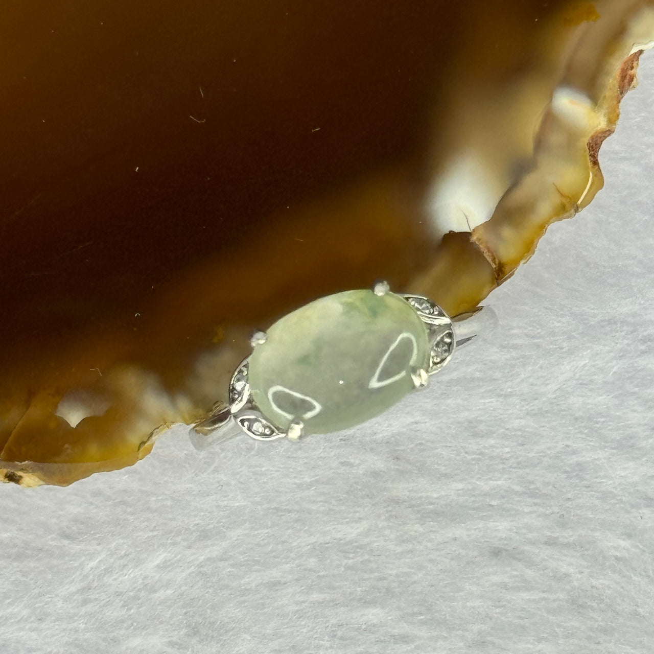 Type A Icy Light Green Jadeite with Crystals in S925 Sliver Ring (Adjustable Size) 2.00g 10.5 by 7.6 by 3.0mm - Huangs Jadeite and Jewelry Pte Ltd