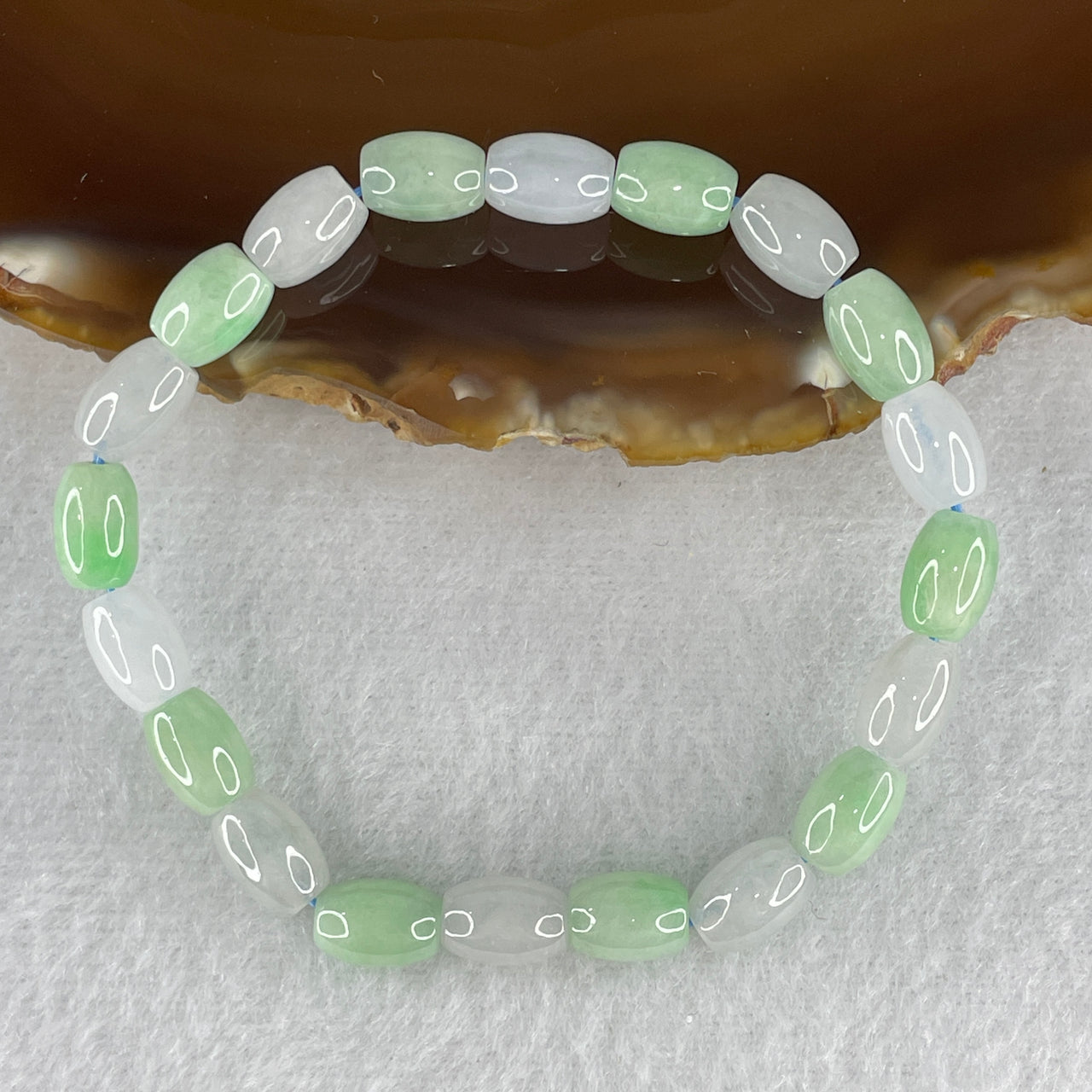 Certified Natural Type A Apple Green with Light Lavender Jadeite Lulutong Beads Bracelet 14.32g 15cm 6.4mm 20 Beads