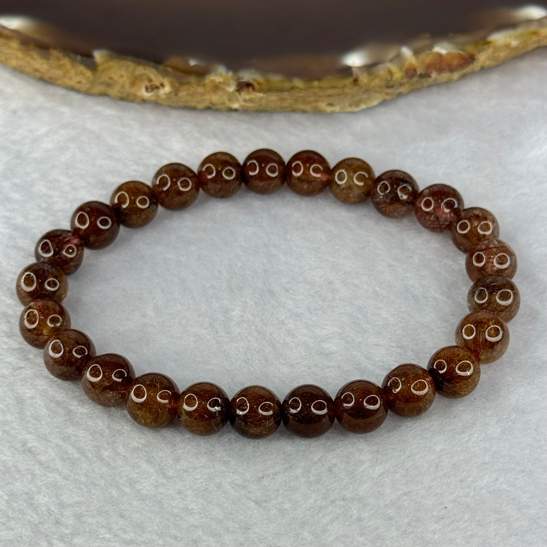 Natural Copper Rutilated Quartz Beads Bracelet 銅髮晶手镯 16.11g 16cm 7.9mm 28 Beads - Huangs Jadeite and Jewelry Pte Ltd