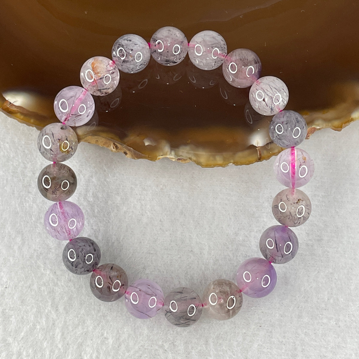 Certified Above-Average Grade Natural Super 7 Crystal Beads Bracelet | Petite High-Density Strand | Authentic Sacred Seven Multi-Mineral Inclusions Quartz Spiritual Catalyst & Auric Shield Bracelet (21.49g | 15cm Length | 9.3mm | 20 Beads)