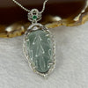 Type A ICY Blueish Green Jadeite Leaf with Crystals in Sliver Necklace 5.54g 27.7 by 15.8 by 2.2mm - Huangs Jadeite and Jewelry Pte Ltd