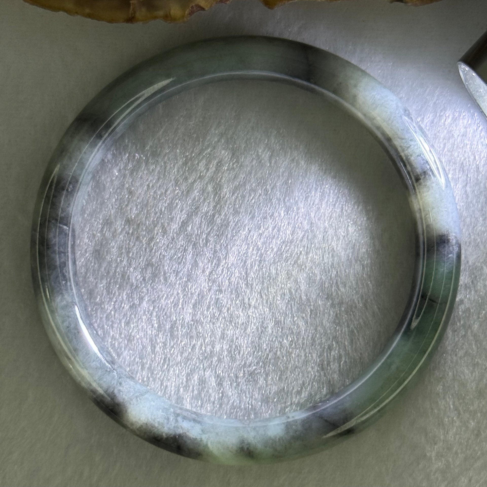Type A Wuji Grey Black with Light Green Patch Jadeite Bangle Internal Diameter 52.2mm 27.55g 8.0 by 7.0mm - Huangs Jadeite and Jewelry Pte Ltd
