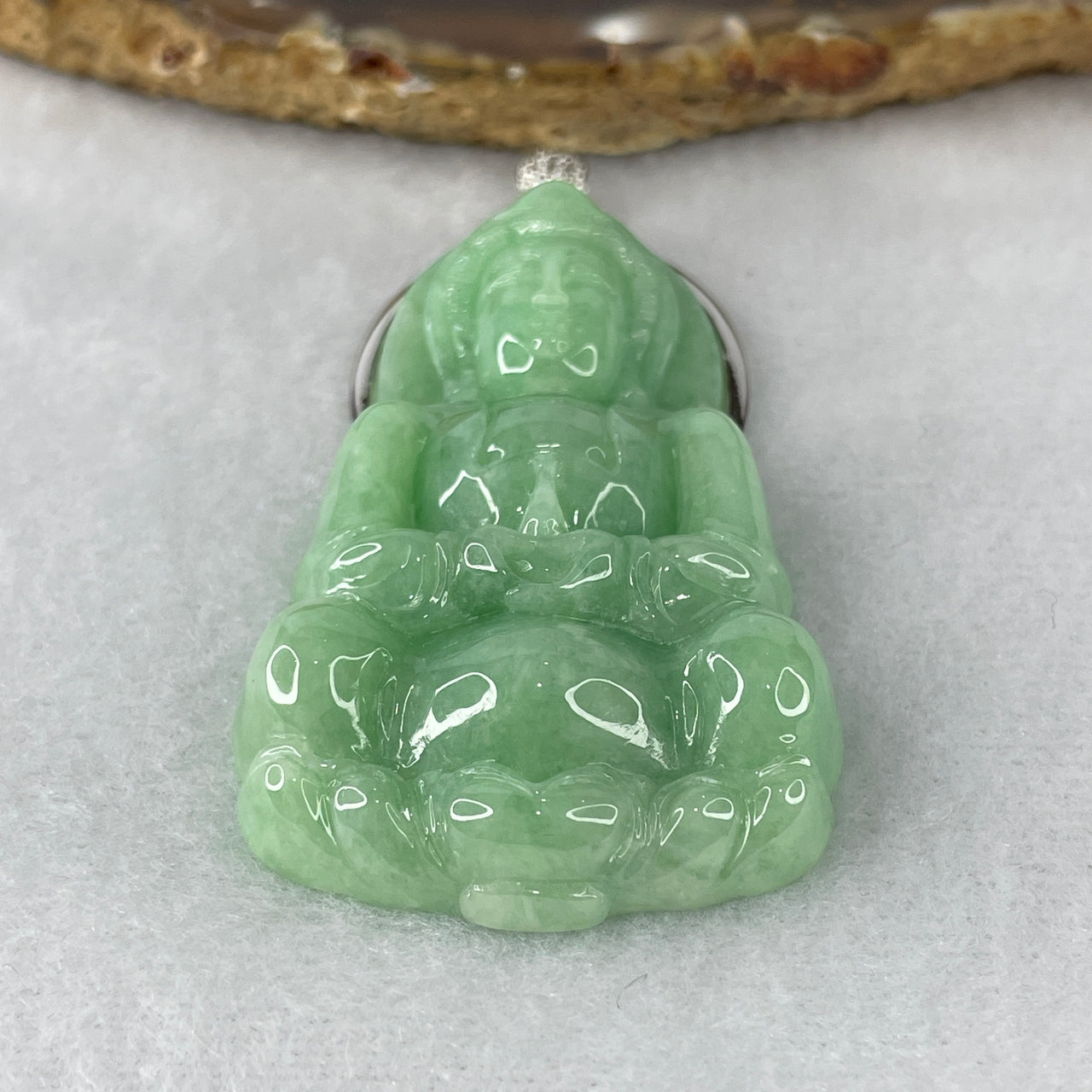 Natural Type A Green Jadeite Guan Yin Pendant in Solid 18K White Gold | "Goddess of Mercy" Supreme Protection & Blessing Pendant (38.62g 58.0x35.1x10.7mm)