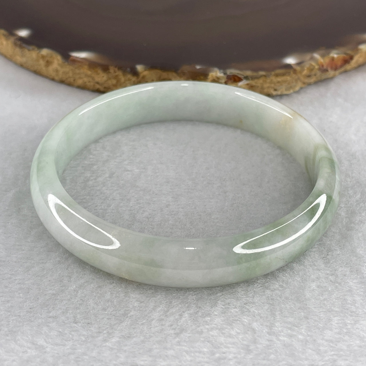59.7mm Natural Type A Jadeite Bangle: Light Green Jade with Green and Yellow Piao Hua (39.90g) - 11.5x6.4mm Width Genuine Burmese Jadeite (Slight External Rough Slight  Internal Lines)
