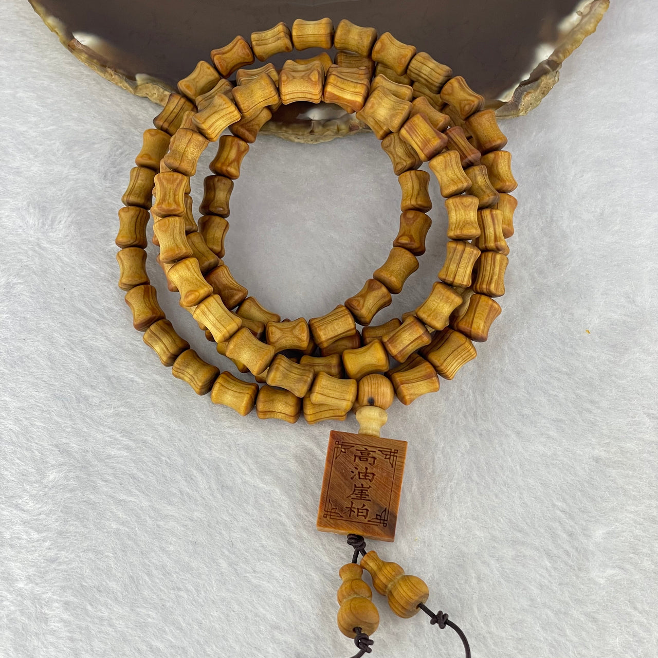 Natural High Oil Content Yabai Wood 高油崖柏 Bamboo Shape Beads Necklace 25.07g 7.4 mm 108 Beads Pendant 19.9 by 16.1 by 6.3 mm - Huangs Jadeite and Jewelry Pte Ltd