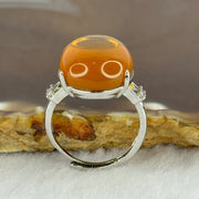 Natural Yellow Amber in S925 Sliver Ring (Adjustable Size) 3.54g 20.1 by 14.5 by 7.0mm - Huangs Jadeite and Jewelry Pte Ltd