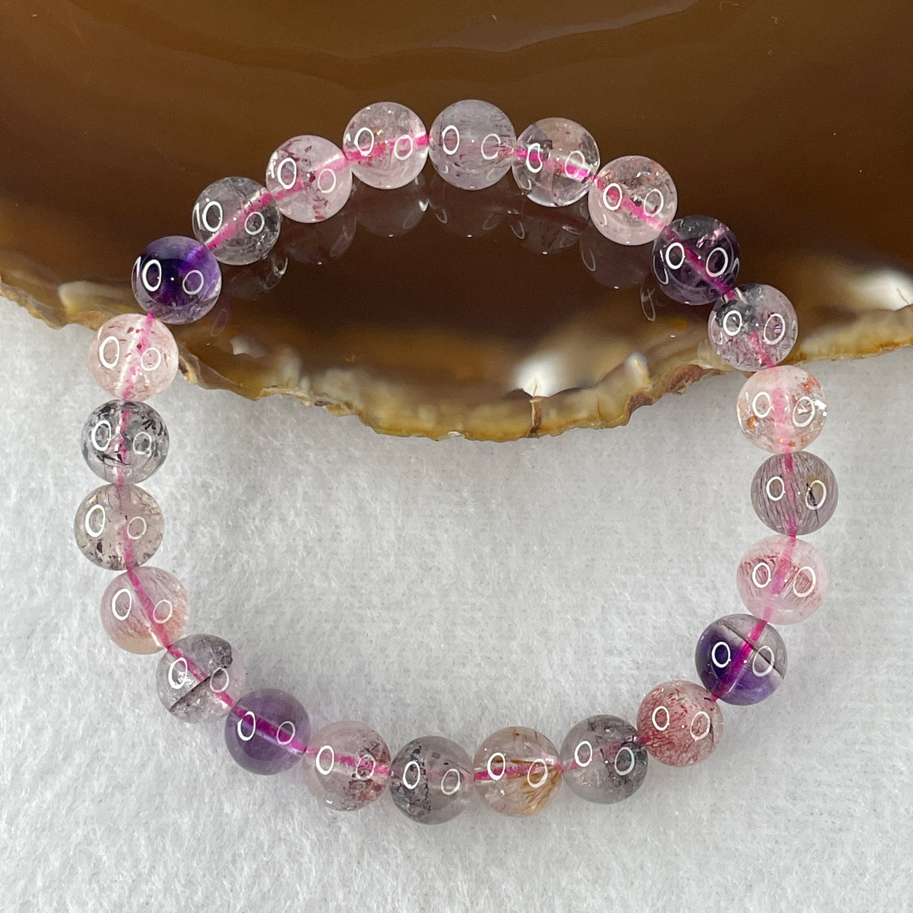 Certified Above-Average Grade Natural Super 7 Crystal Beads Bracelet | Fluid High-Clarity Elegant Strand | Authentic Sacred Seven Multi-Mineral Inclusions Quartz Spiritual Catalyst & Auric Shield Bracelet (14.71g | 15cm Length | 7.8mm | 24 Beads)