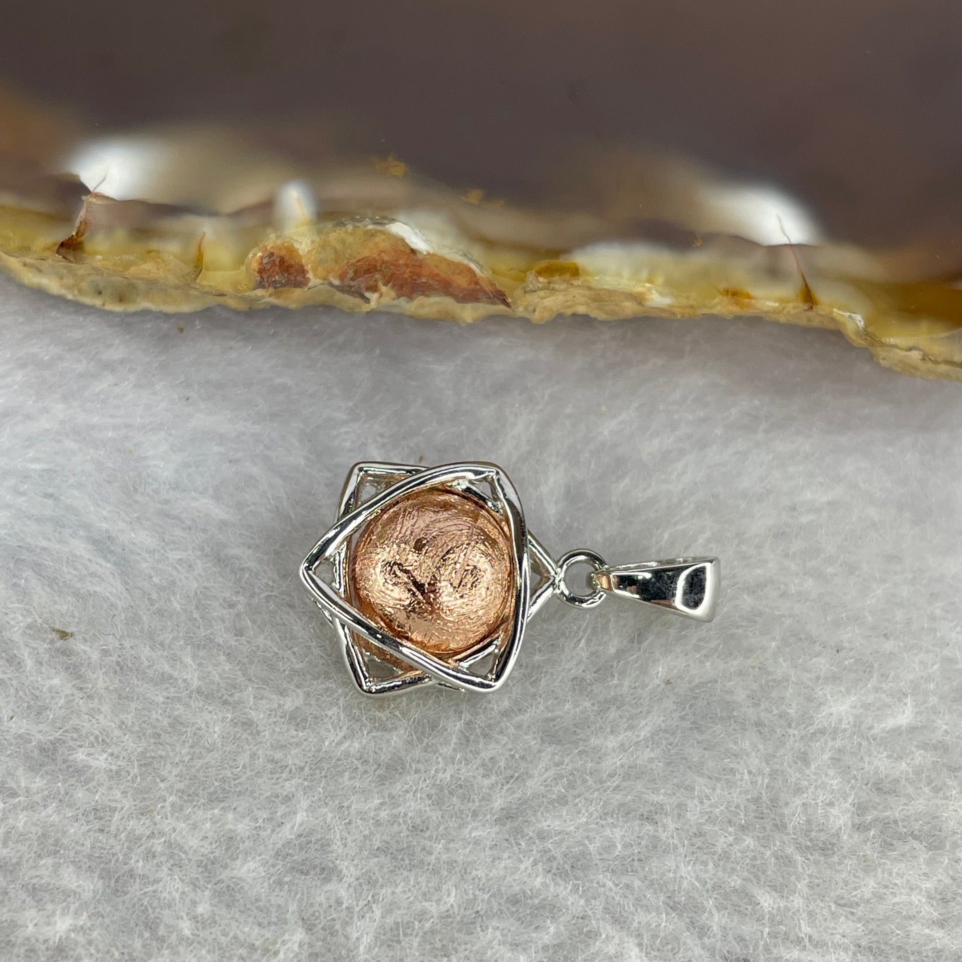 Meteorite in 925 Sliver Pendent (Rose Gold Color) 3.20g 14.1 by 13.2 by 8.0 mm - Huangs Jadeite and Jewelry Pte Ltd
