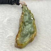 Type A Green and Brown Jadeite Lotus Flower and Koi Fish Pendent 21.41g 66.3 by 22.0 by 9.4mm - Huangs Jadeite and Jewelry Pte Ltd