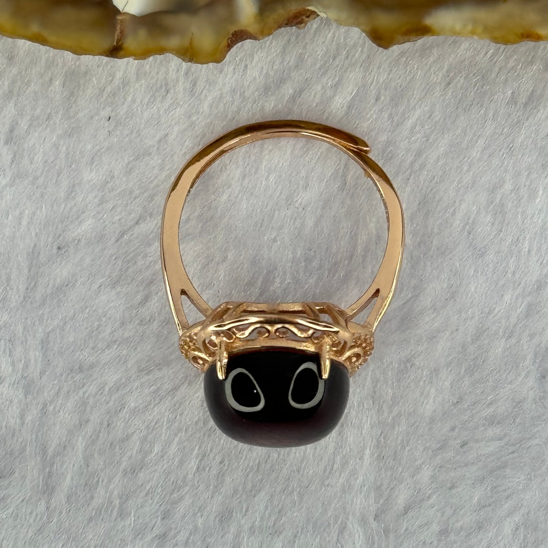 Natural Red Blood Amber in S925 Sliver Rose Gold Color Ring (Adjustable Size) 2.39g 12.8 by 11.4 by 6.5mm - Huangs Jadeite and Jewelry Pte Ltd