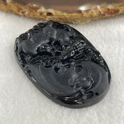 Type A Opaque to Partial Translucent Black Omphacite Jadeite Deer, Bat, Peach, Coins and Ruyi Pendant 27.95g 56.4 by 38.2 by 9.4mm - Huangs Jadeite and Jewelry Pte Ltd