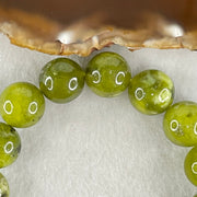 Natural Green Serpentine Jade Beads Bracelet 天然山由玉手链 56.19g 16.5cm 14.2mm 15 Beads - Huangs Jadeite and Jewelry Pte Ltd