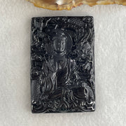 Type A Opaque to Partial Translucent Black Omphacite Jadeite Amitabha Buddha with Dragon Pendant Dog and Boar Pig Zodiac Guardian 37.44g 62.5 by 41.7 by 9.7mm - Huangs Jadeite and Jewelry Pte Ltd