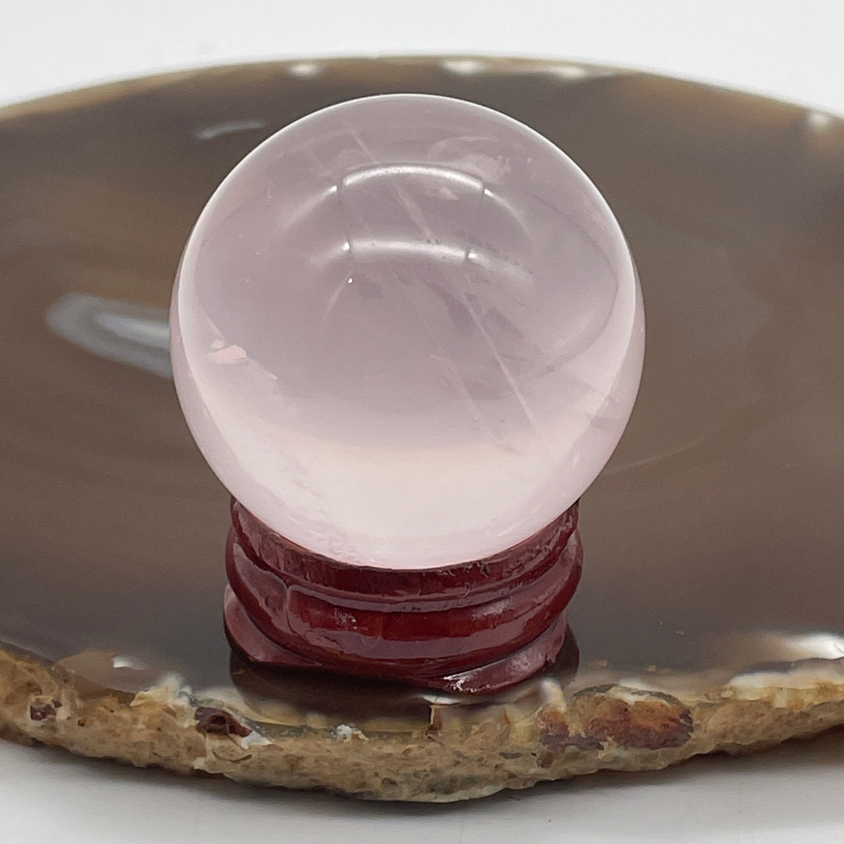 Above Average Natural Rose Quartz Mini Ball with Wooden Stand Display | (80.00g | 38.0mm | 45.3mm | Catalyst, "Zhao Tao Hua" Love & Interpersonal Charm Magnet, 360° Energy Harmonizer & Feng Shui Prosperity Sphere)