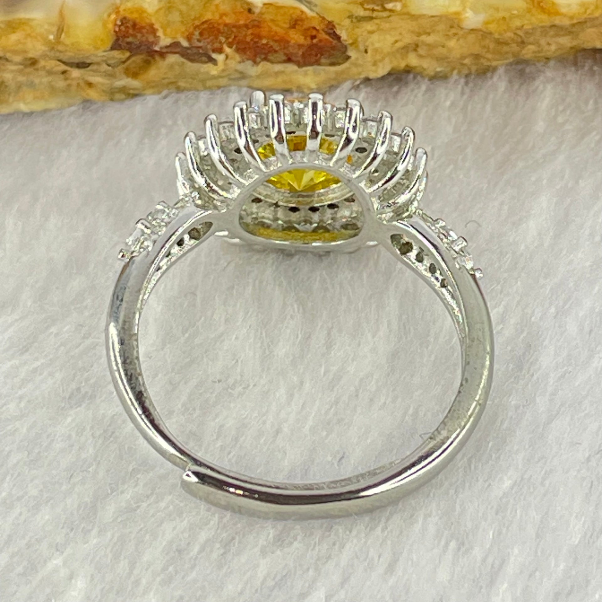 Yellow Cubic Zirconia with Crystals in PT950 Plated Sliver Ring 2.75g 7.5 by 3.5mm - Huangs Jadeite and Jewelry Pte Ltd