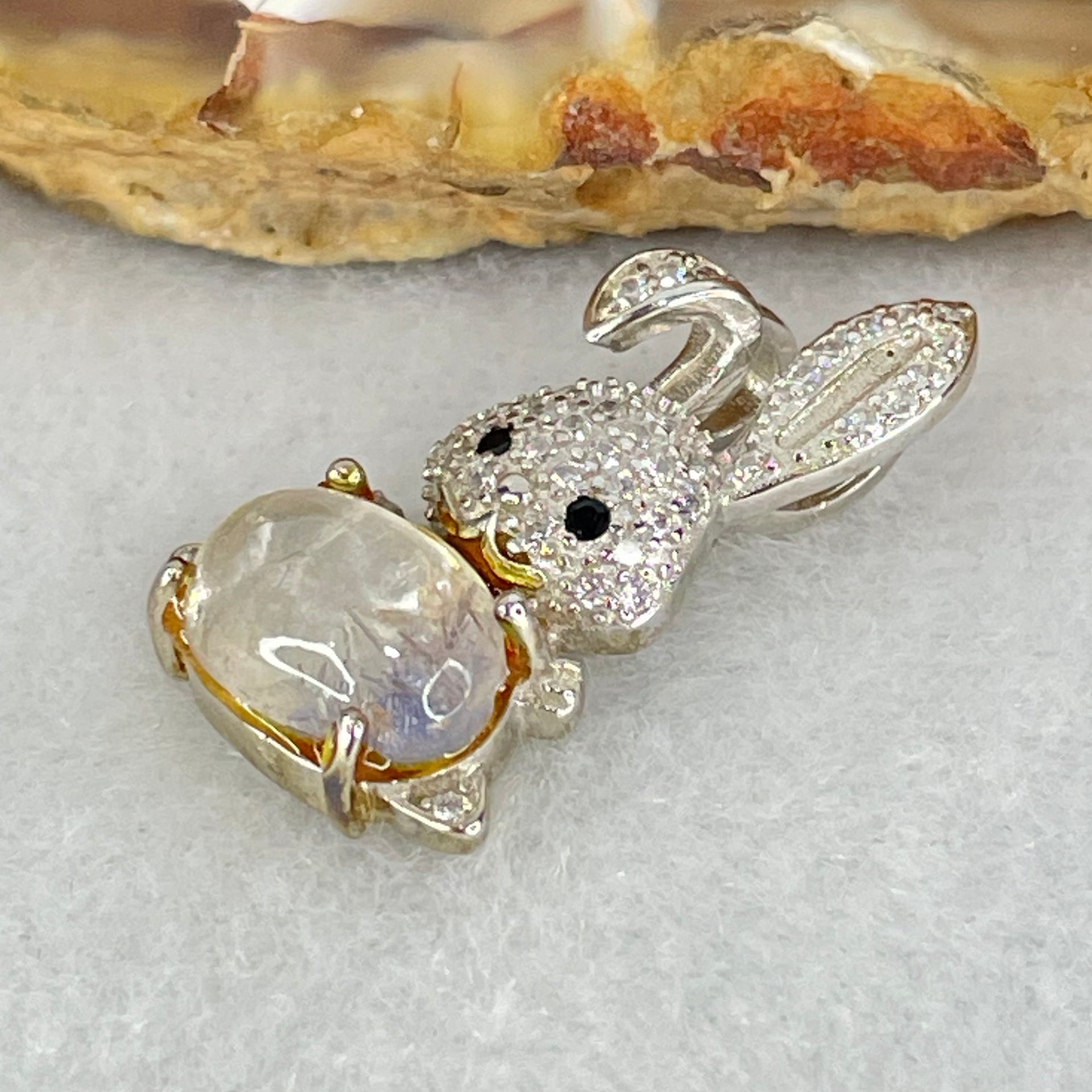 Rare Natural Blue Dumortierite Rutilated Quartz in S925 Sliver Rabbit Pendant 2.32g 9.8 by 6.5 by 4.0mm - Huangs Jadeite and Jewelry Pte Ltd
