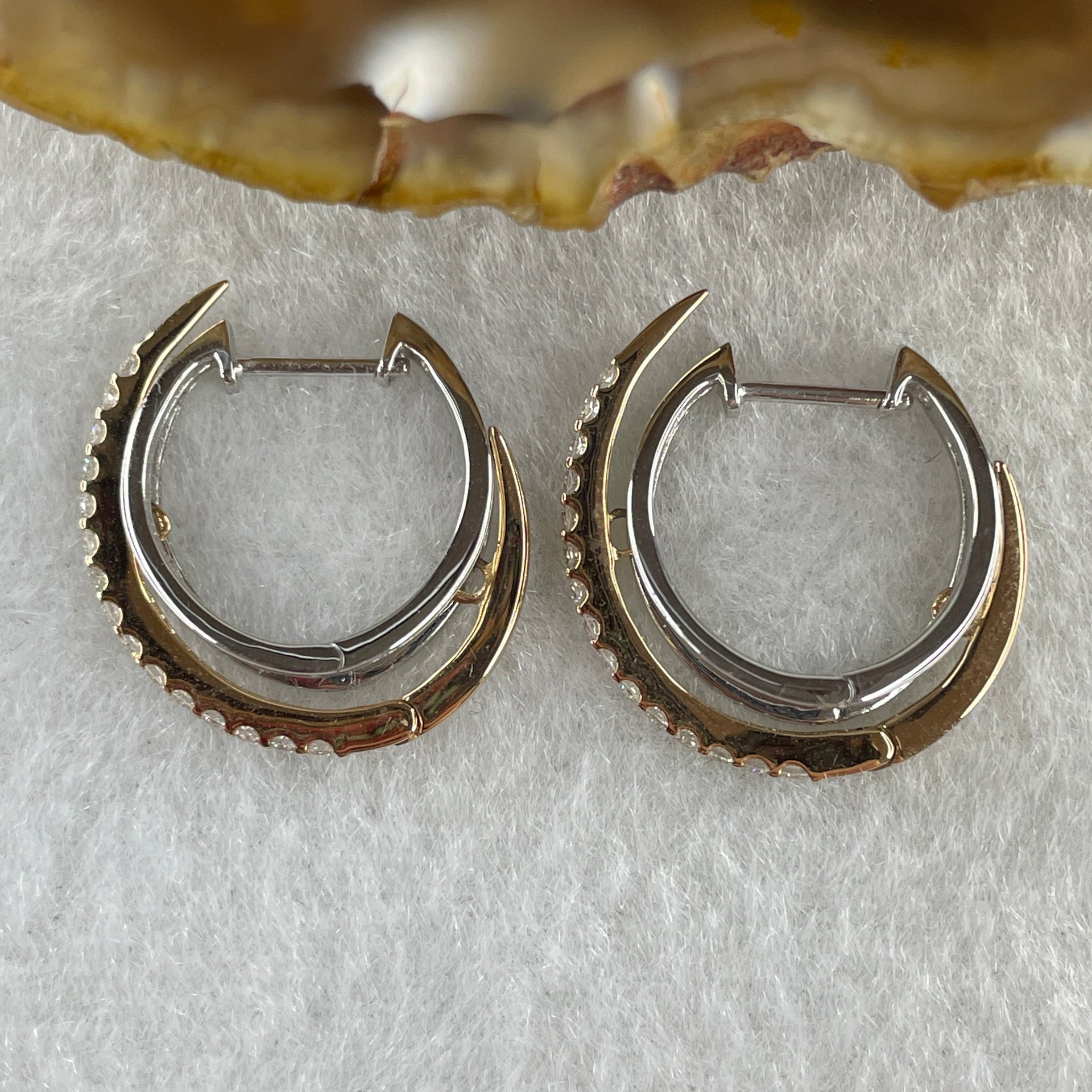 Natural Diamonds in 18K Rose and White Gold Earrings D0.15ct Total 4.2g - Huangs Jadeite and Jewelry Pte Ltd