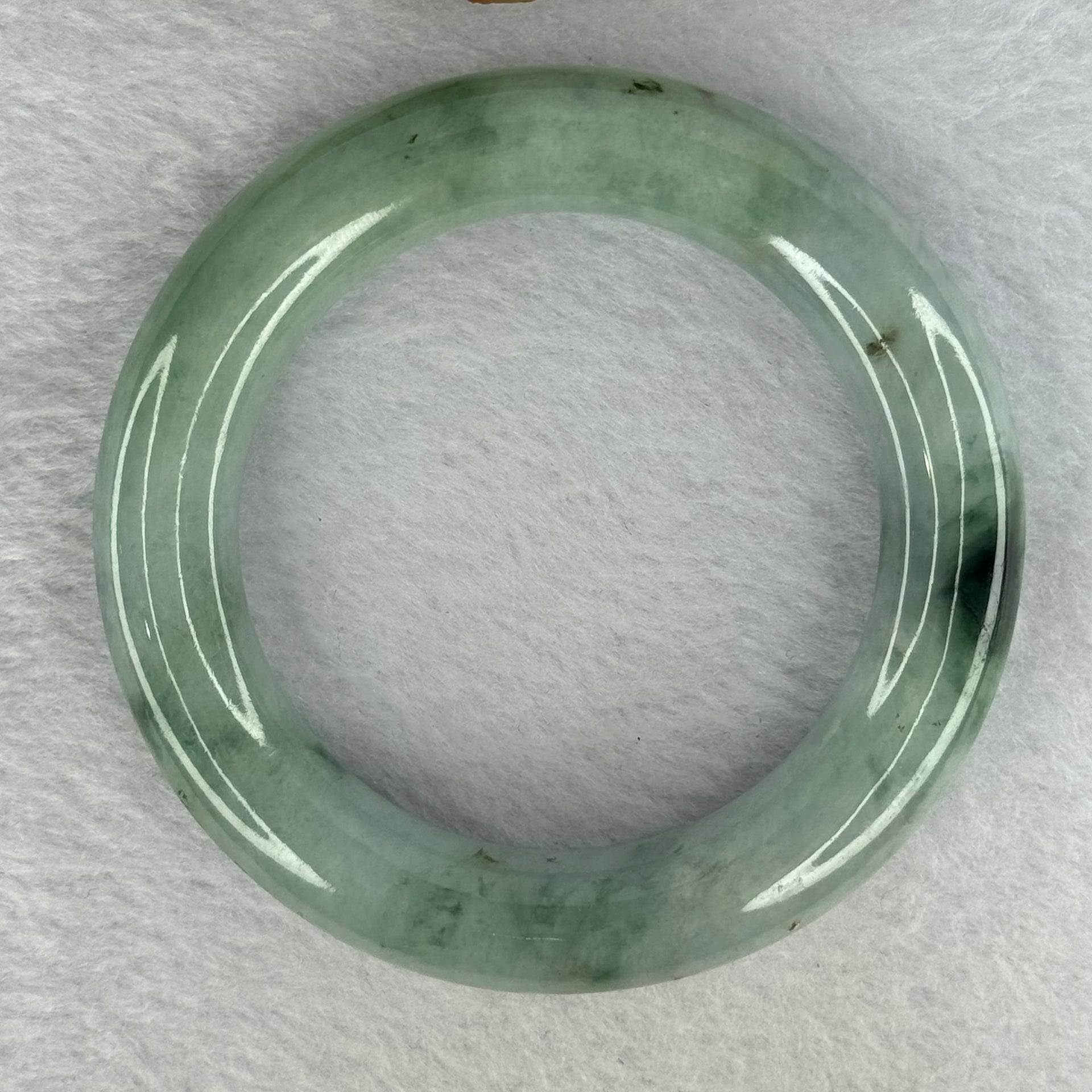 Type A Green with Blueish Green Piao Hua Jadeite Bangle Internal Diameter 54.7mm 90.87g 13.4 by 12.4mm (Very Slight External Rough) - Huangs Jadeite and Jewelry Pte Ltd