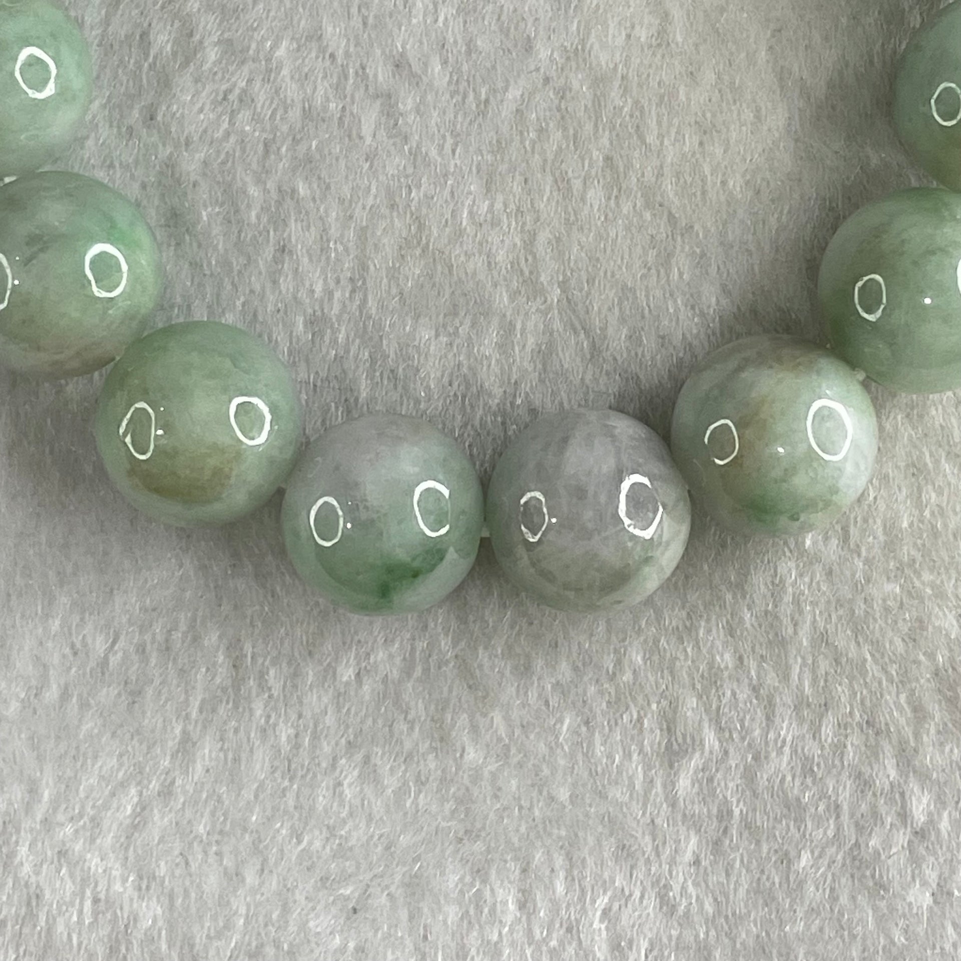 Type A Light Green with Light Lavender with Blueish Green Piao Huan Jadeite Beads Bracelet 47.41g 15cm 12.1mm 16 Beads - Huangs Jadeite and Jewelry Pte Ltd
