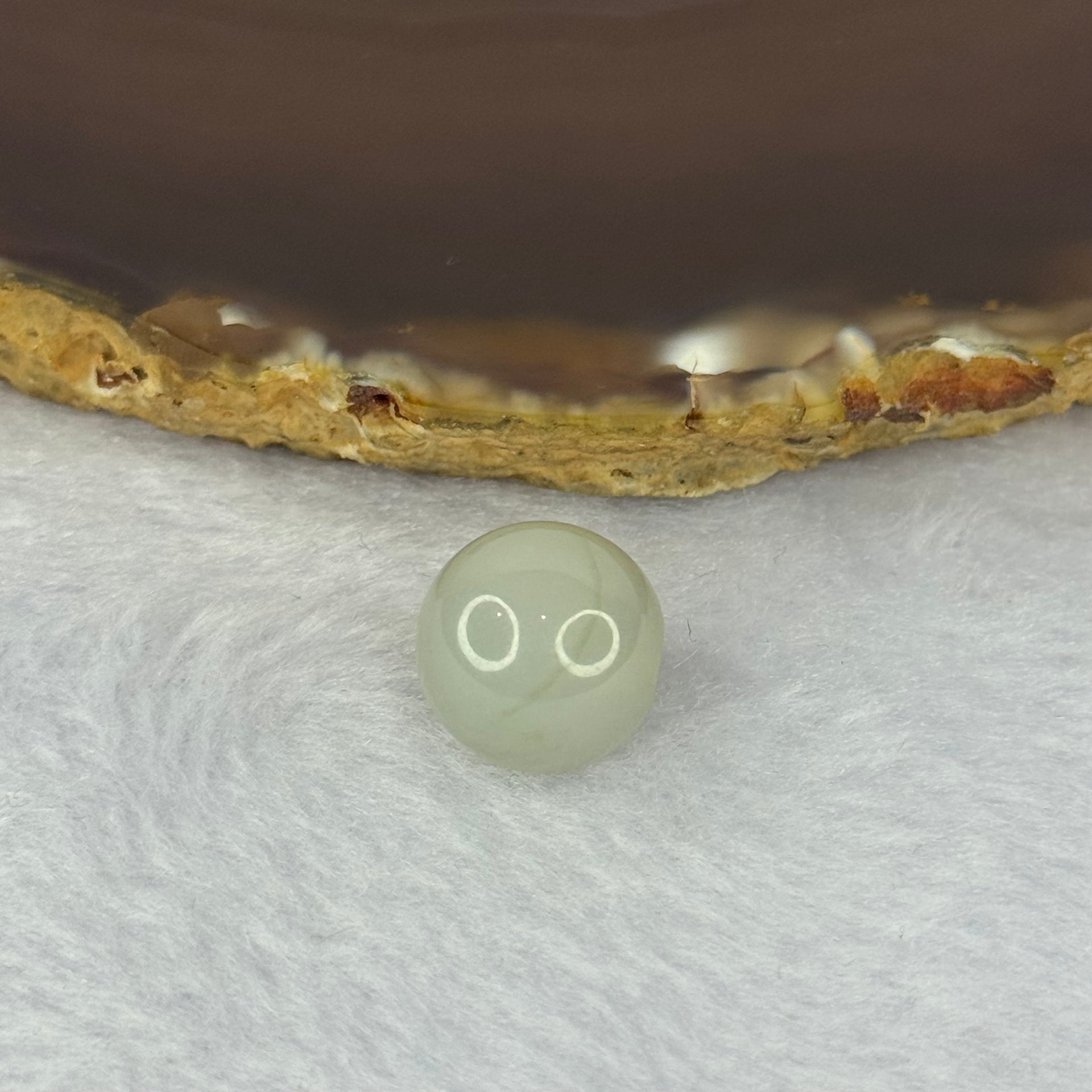 Type A Jelly Light Green with Brown Patches Jadeite Bead for Bracelet/Necklace/Earrings/Ring 4.17g 13.6mm - Huangs Jadeite and Jewelry Pte Ltd