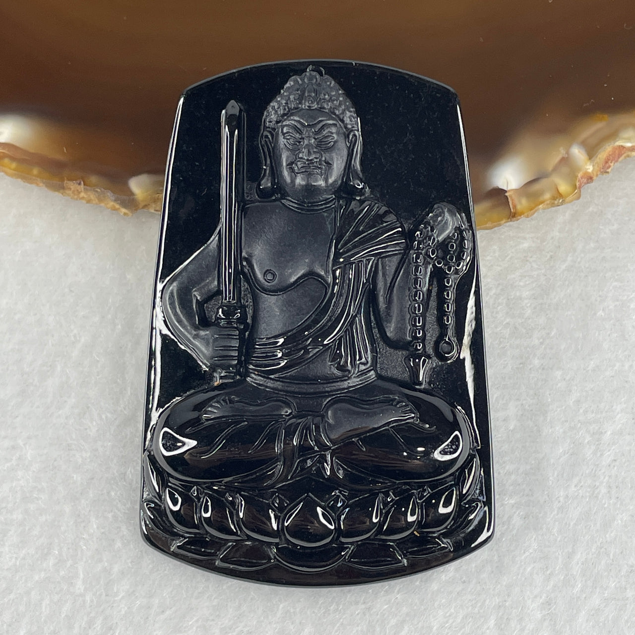 Protection, Guidance Amulet - Certified Natural Type A Black Omphacite Jadeite Ksitigarbha Bodhisattva Pendant 27.49g 58.8 by 39.3 by 9.9mm