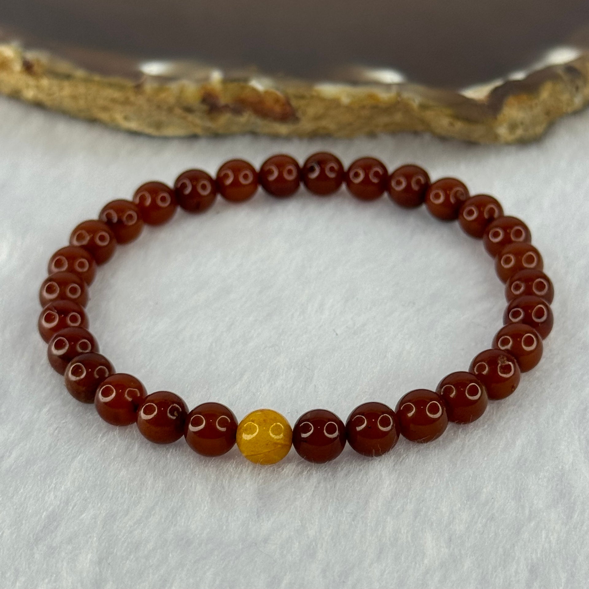 Natural Red with Butterscotch Amber Beads Bracelet 3.77g 15.5cm 6.1mm 30 Beads - Huangs Jadeite and Jewelry Pte Ltd