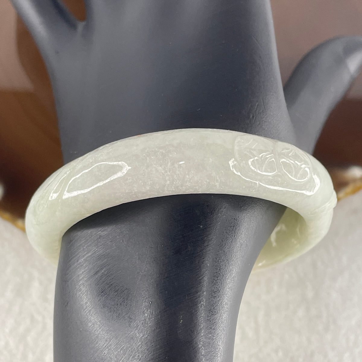 Natural Type A Light Green with Faint Lavender Jadeite Ruyi with Coins Bangle 51.57g Inner Diameter 54.3mm 13.4 by 8.2mm (Slight External Rough) - Huangs Jadeite and Jewelry Pte Ltd