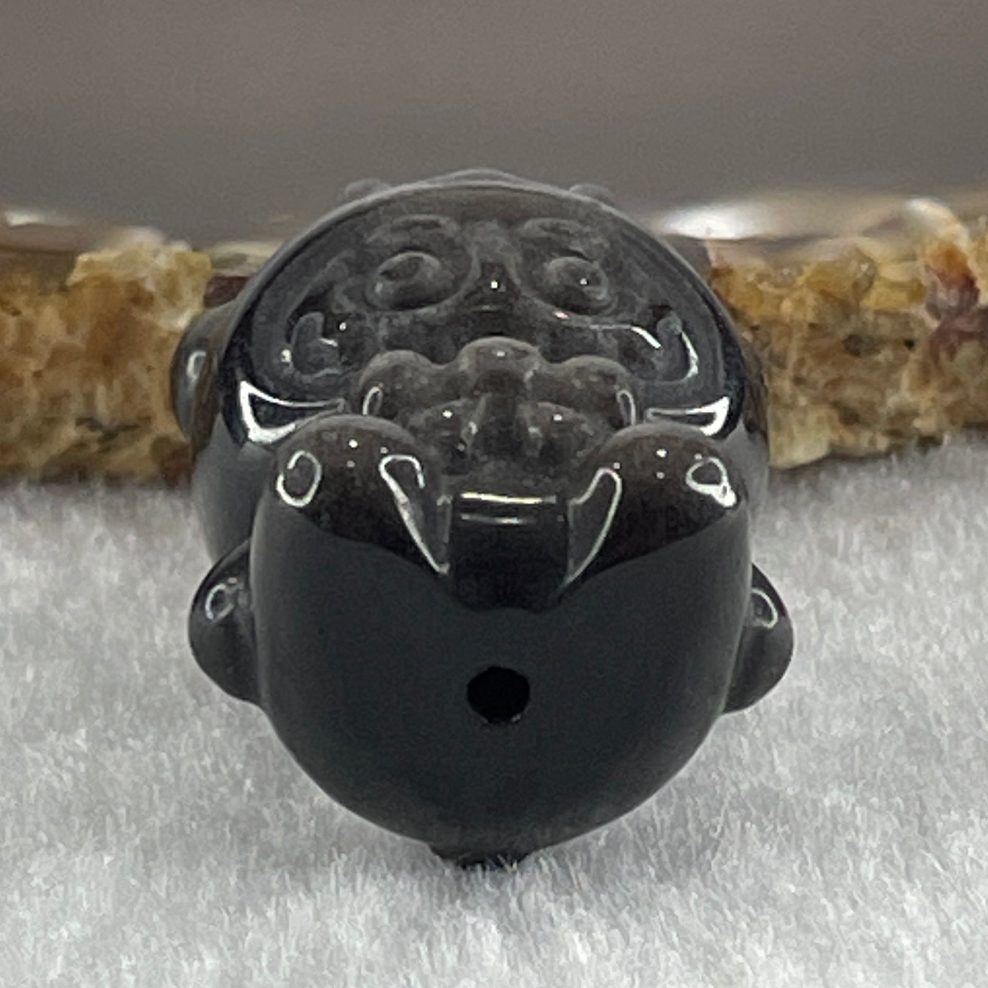 Black Obsidian Labubu Charm Display 15.67g 29.4 by 22.2 by 19.6mm - Huangs Jadeite and Jewelry Pte Ltd