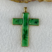 Type A Spicy Green Jade Jadeite Cross 18k Yellow Gold 4.09g 43.8 by 30.0 by 2.7mm - Huangs Jadeite and Jewelry Pte Ltd