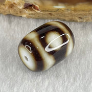 Natural Powerful Tibetan Old Oily Dark Brown with White Agate 3 Eyes Dzi Bead Heavenly Master (Tian Zhu) 三眼天诛 2.87g 13.7 by 11.0mm - Huangs Jadeite and Jewelry Pte Ltd