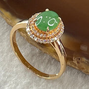 Type A Emerald Green Jadeite with Diamonds in 18K Rose Gold Ring 2.36g 7.5 by 6.0 by 3.5mm US6.8 HK15 - Huangs Jadeite and Jewelry Pte Ltd