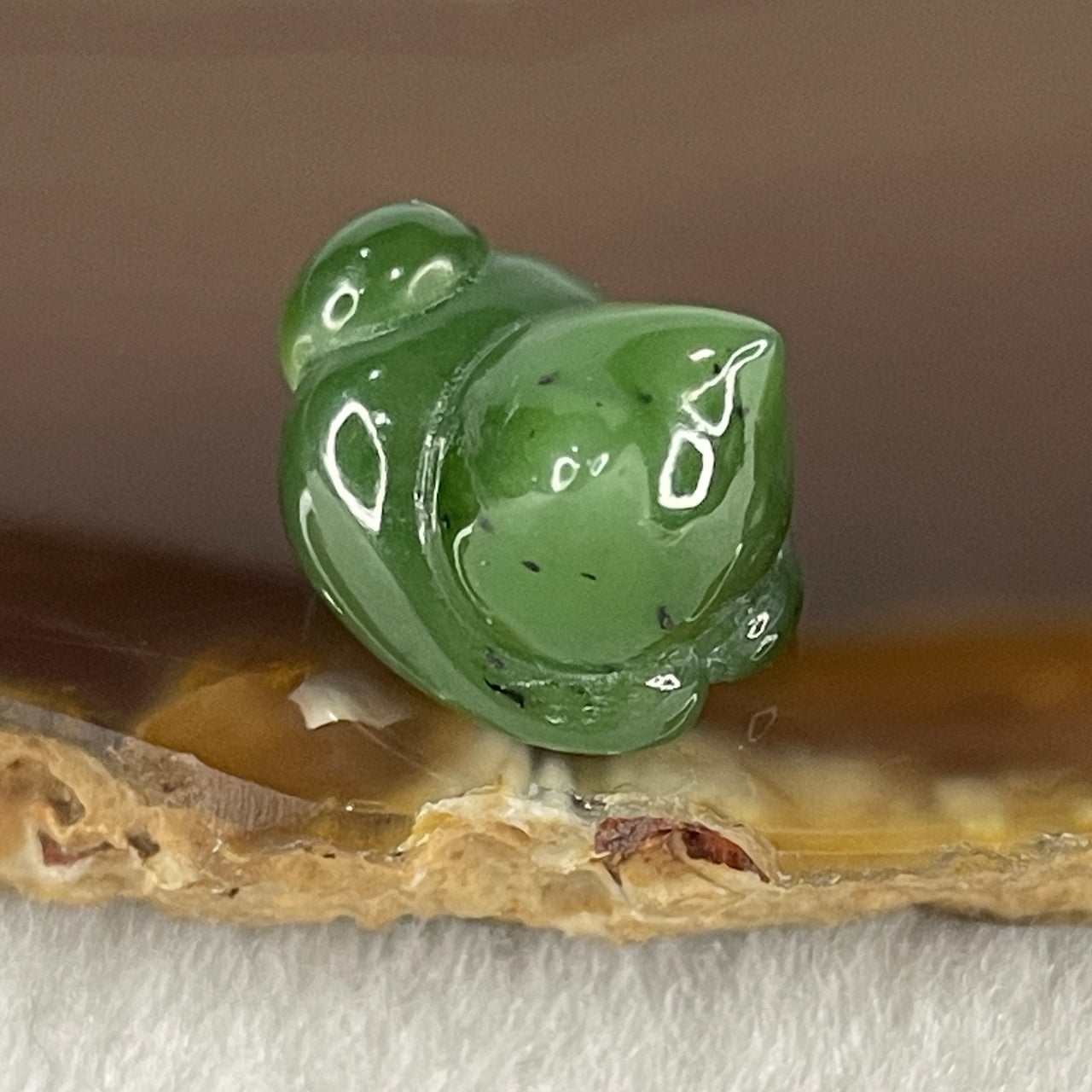 Certified Natural Green Nephrite Cat Charm for Pendant or Bracelet 3.40g 16.1 by 12.0 by 11.1mm