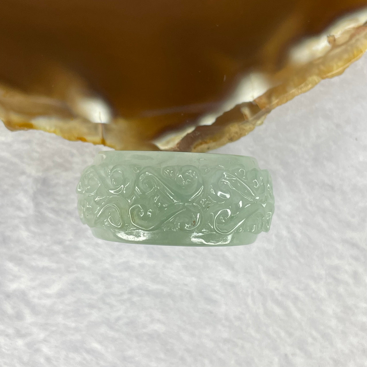 Certified Type A Semi Icy Sky Blue Flora Pattern Ring 13.17g 13.4 by 5.7 mm US 10.5 / HK 23.5 - Huangs Jadeite and Jewelry Pte Ltd