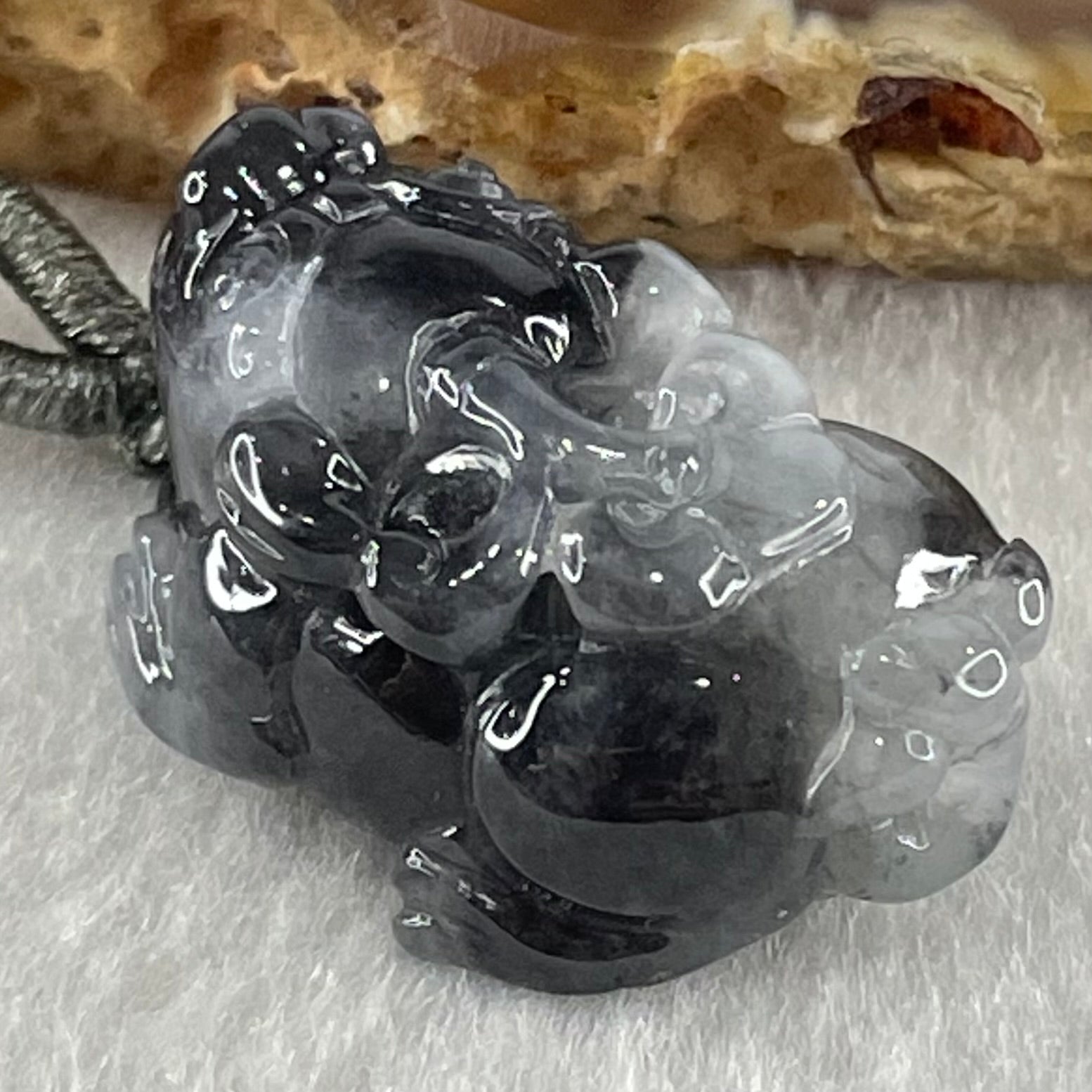 Type A Wuji Black Grey Patches Jadeite Male Pixiu Pendant Charm 8.96g 25.4 by 14.9 by 12.7mm - Huangs Jadeite and Jewelry Pte Ltd