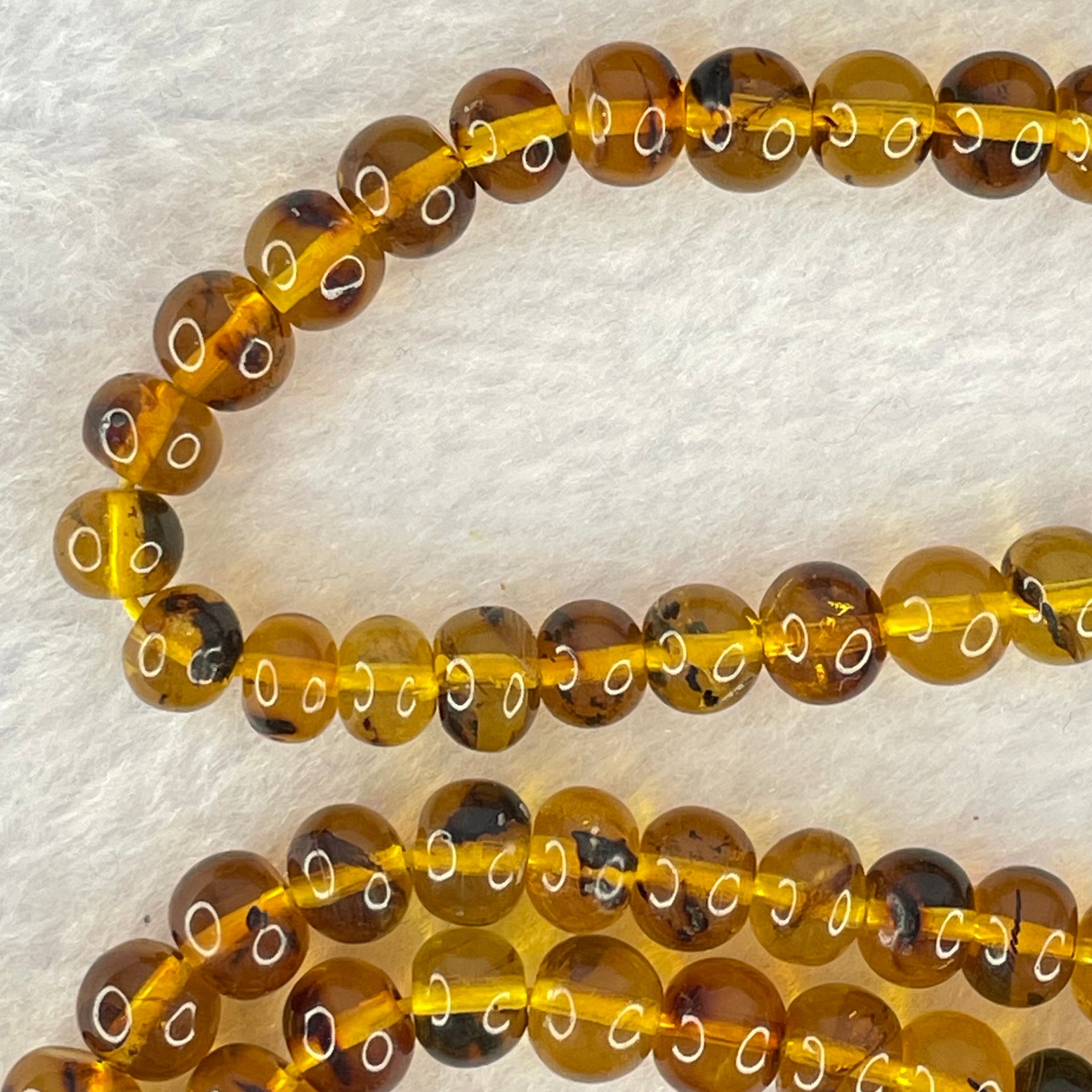 Natural Golden Flower Amber Beads Necklace 天然金珀项链 15.83g 56cm 6.9mm 107 Beads - Huangs Jadeite and Jewelry Pte Ltd