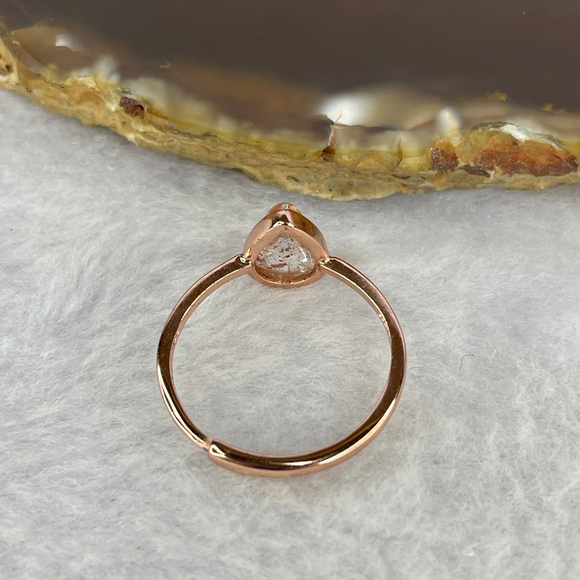 Above Average Grade Natural Super 7 Crystal in 925 Sliver Ring in Rose Gold Color (Adjustable Size) 天然超级七水晶 925 银戒指（可调节尺寸) 1.62g 9.2 by 5.4 by 4.6mm - Huangs Jadeite and Jewelry Pte Ltd