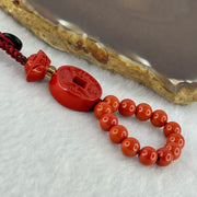Natural Red Cinnabar Bead with Gold Coin and Ingot Charm 11.40g 17.9 by 6.3mm 6.3mm 13 Beads - Huangs Jadeite and Jewelry Pte Ltd