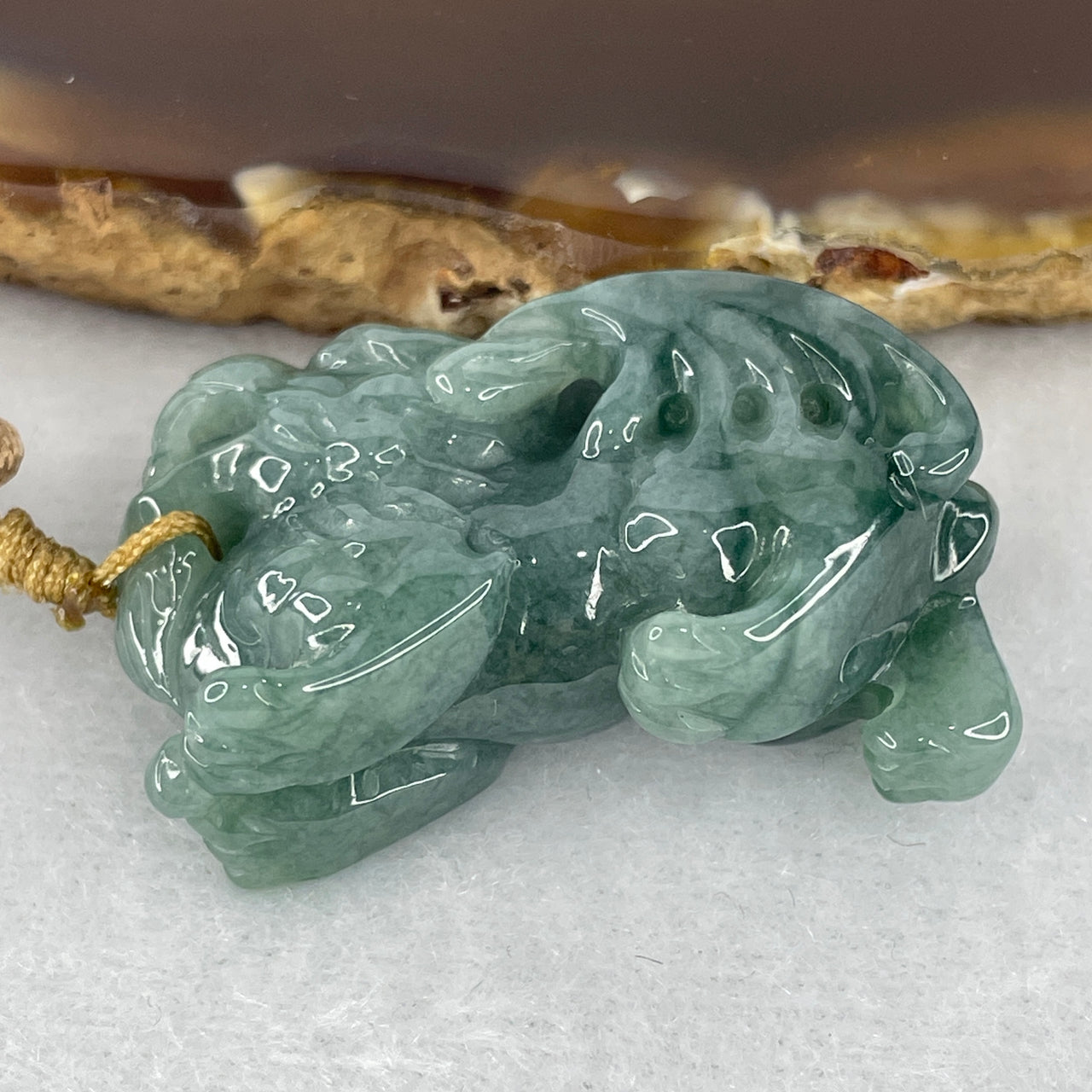 Natural Type A Blueish Green Jadeite Pixiu Pendant | Masterpiece Hand-Carved Myanmar Feicui | Supreme Wealth Manifestation, Asset Protection & Fortune Talisman (21.56g | 36.0x13.6x23.0mm)