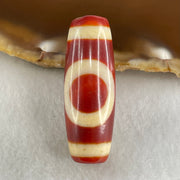 Natural Powerful Tibetan Old Oily Red White Agate One Eye Gold Metal Element Dzi Bead Heavenly Master (Tian Zhu) 一眼金天珠 11.50g 38.6 by 13.9mm - Huangs Jadeite and Jewelry Pte Ltd