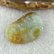 Type A Natural Semi Icy Light Green with Yellow Patches Jadeite Shan Shui Gui Ren Benefactor Pendant 9.79g 38.2 by 25.6 by 6.0mm - Huangs Jadeite and Jewelry Pte Ltd