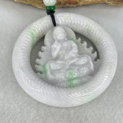 Type A Light Lavender Green Jadeite Buddha Ping An Kou Donut Pendant 74.33g 56.4 by 13.6mm - Huangs Jadeite and Jewelry Pte Ltd