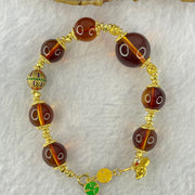 Natural Purple Honey Amber Beads in S925 Gold Color Bracelet 天然紫蜜琥珀手链10.66g 13.8mm 1 Bead 9.8mm 7 Beads - Huangs Jadeite and Jewelry Pte Ltd