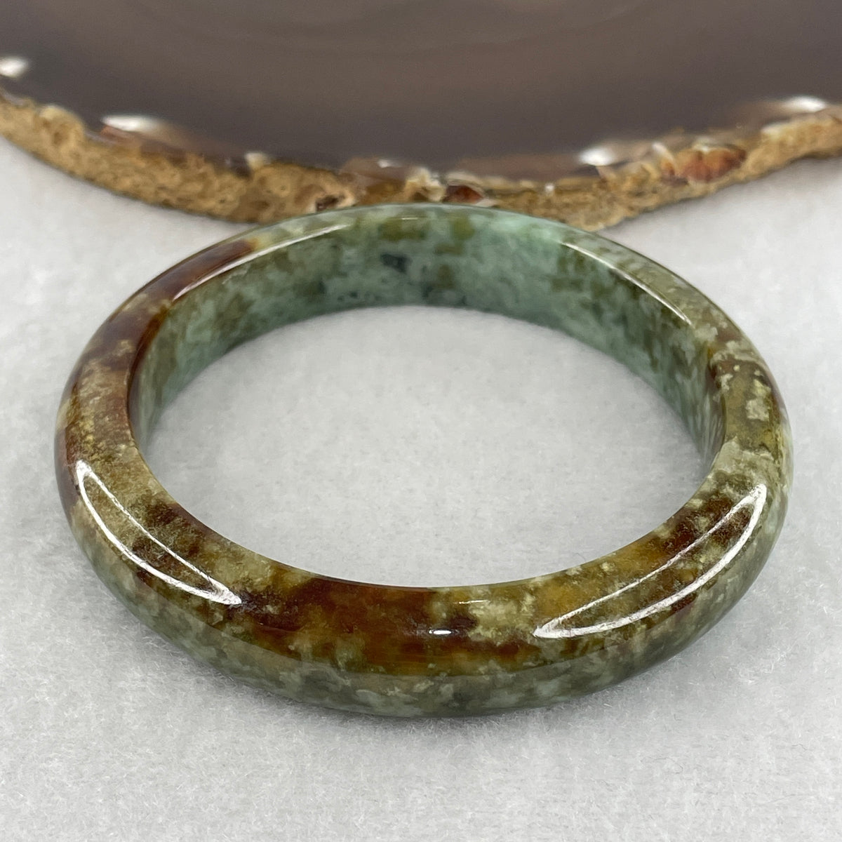 Natural Type A Jadeite Bangle | Green & Yellowish-Brown Multi-Tone (61.79g | 58.8mm Inner Diameter | 12.3 x 8.8mm)